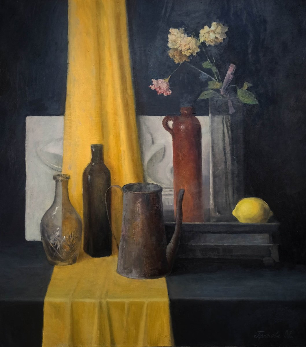 Still life with yellow drapery by Olga Goryunova