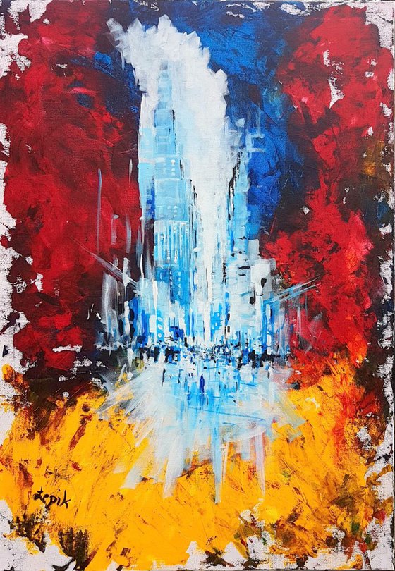 N62 City view Large colourful acrylic on Canvas 70x100cm