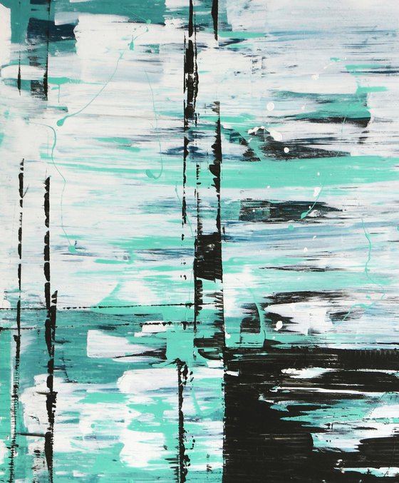 Vertical Acrylic - Static Turquoise in White - Abstract Painting - Ronald Hunter - 05J