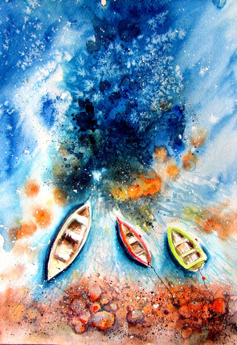 Impressionistic Watercolour , Boats V By Kovacs Anna Brigitta, 10 X 14, Artwork For Sale On Artfinder
