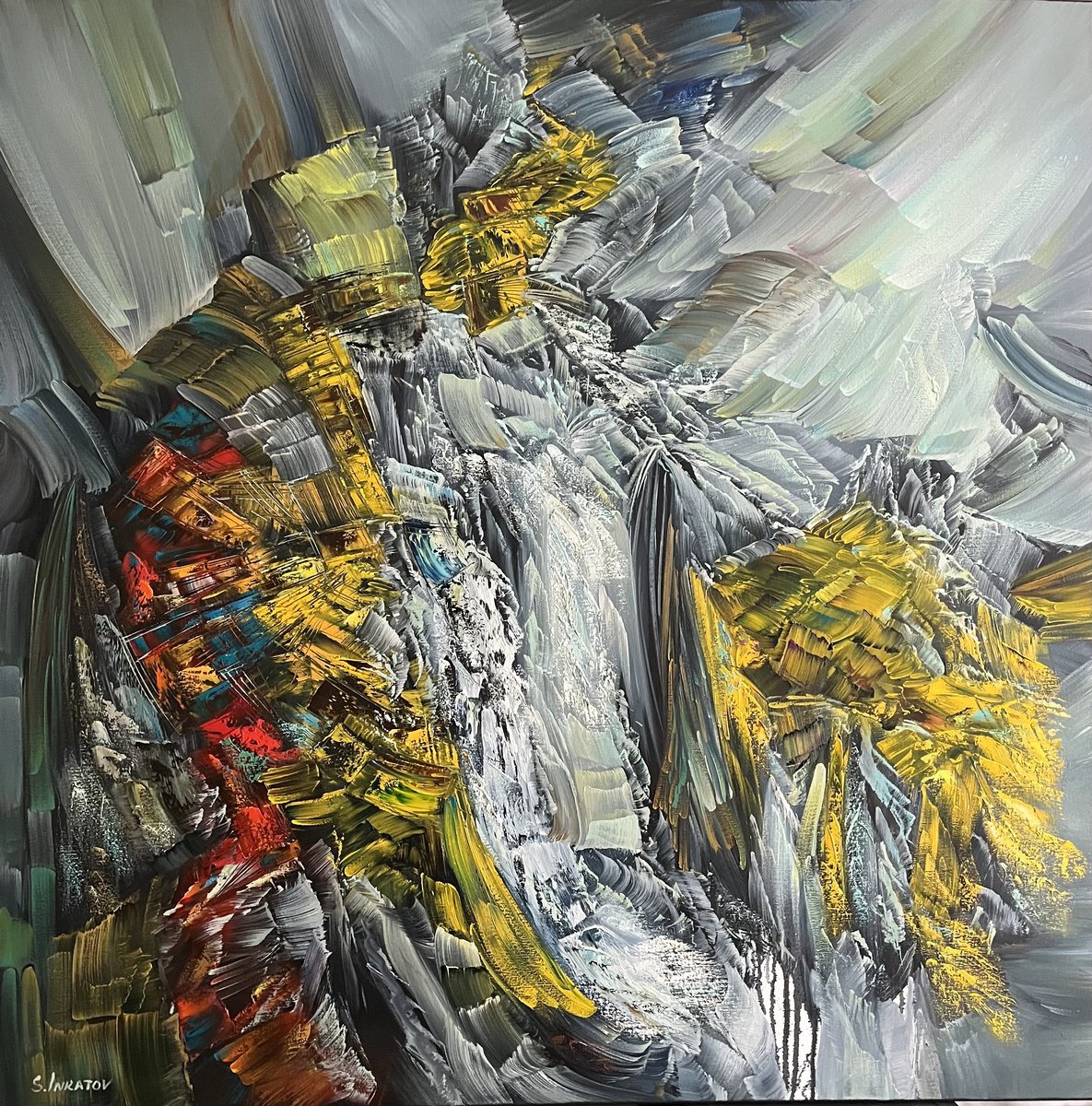 Abstract Oil Painting By Sergei Inkatov, 39 X 39", Alone With Time 2, Original Artwork