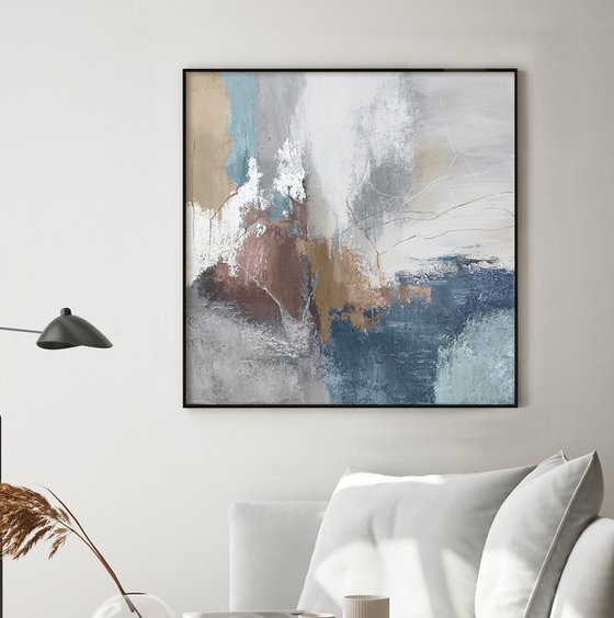 "Blue Wave" Abstract blue gray silver art