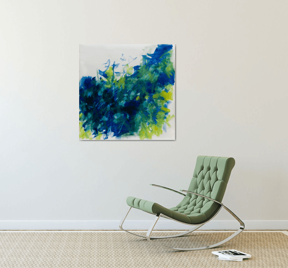 Abstract tall grasses 2 in green and blue - READY TO HANG