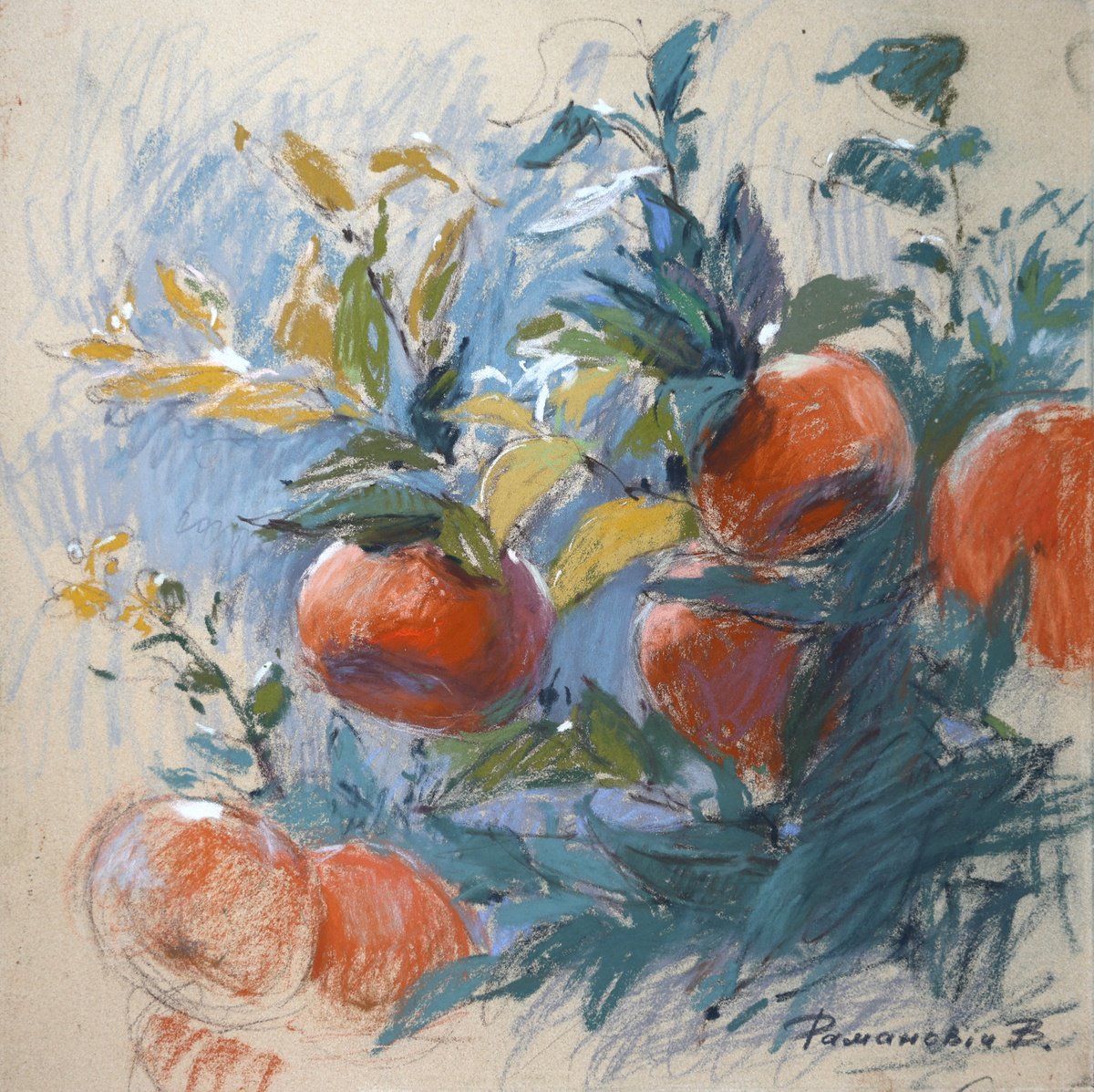 Impressionistic Pastel Drawing , Alicante Mandarins By Victoria Ramanovich, 12 X 12, Artwork For Sale On Artfinder