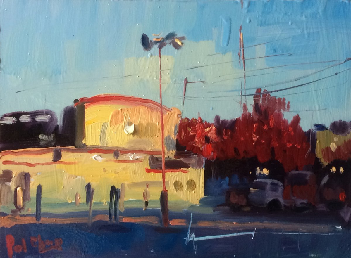 Impressionistic Landscape Oil Painting By Paul Cheng, 12 X 9", Dallas Old Town Sunset, Original Artwork