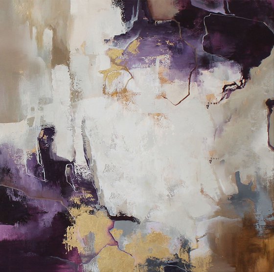 "Flood" Purple beige gold abstract art