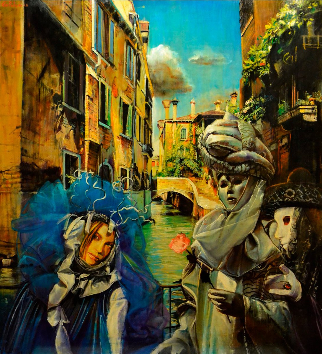 Venetian Masks At The Bridge. By Marco Ortolan, 39 X 43, Artwork For Sale On Artfinder