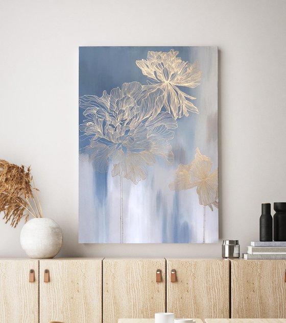 "Thinness 2" Abstract flower blue acrylic art