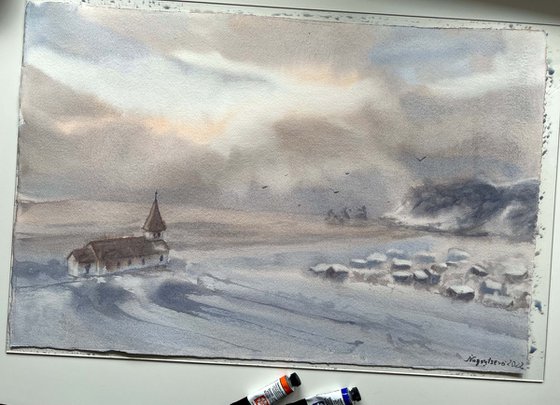 Original Watercolour painting Vik, Iceland