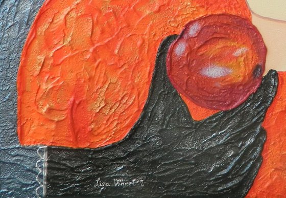 Original Temptation - Original, abstract fantasy sun and moon impasto painting