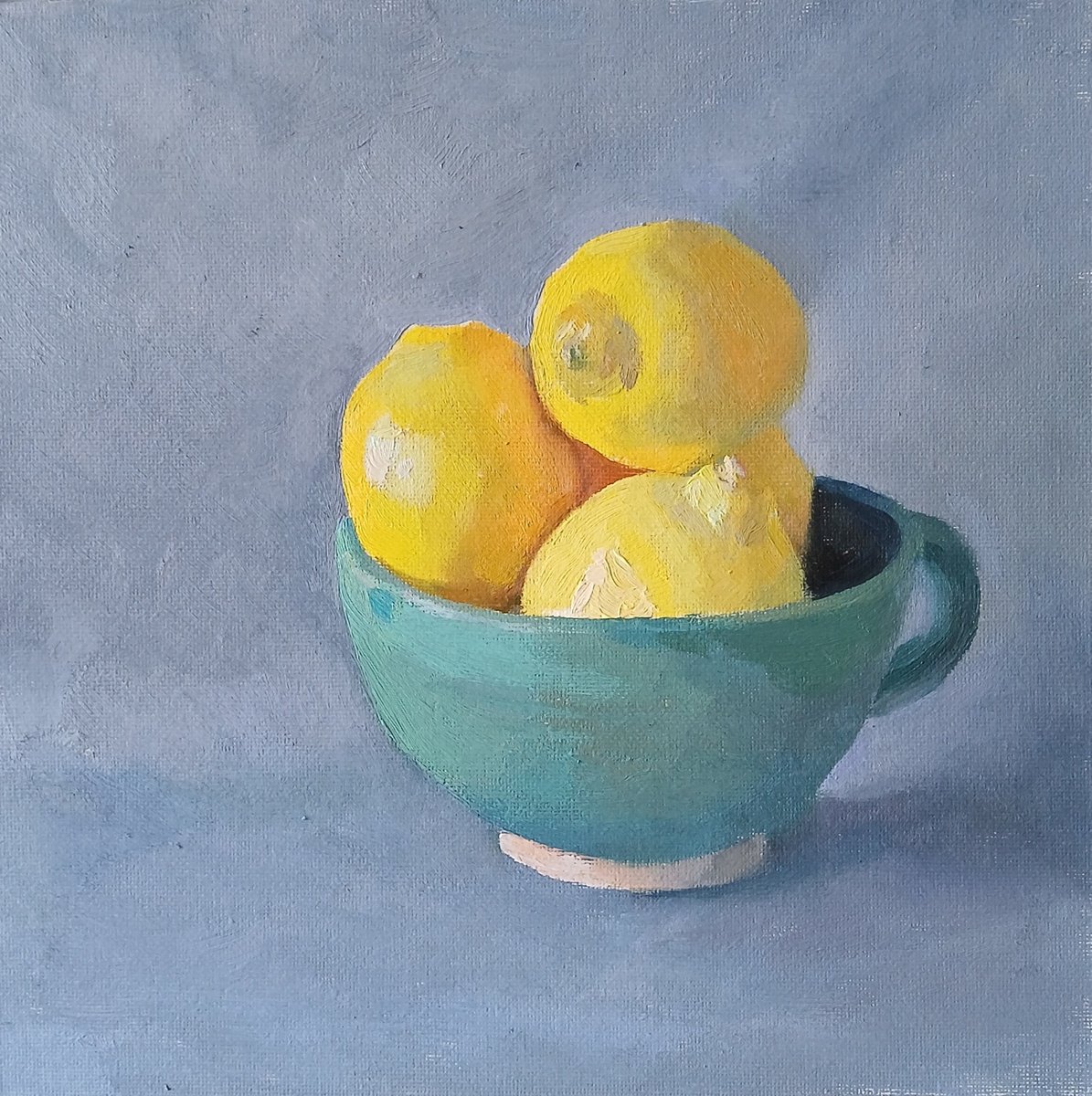 Impressionistic Still Life Oil Painting By Vasyl Koval, 10 X 10", Lemons In A Bowl 1, Original Artwork