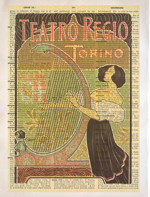 Teatro Regio - Torino - Collage Art Print on Large Real English Dictionary Vintage Book Page by Jakub DK - JAKUB D KRZEWNIAK
