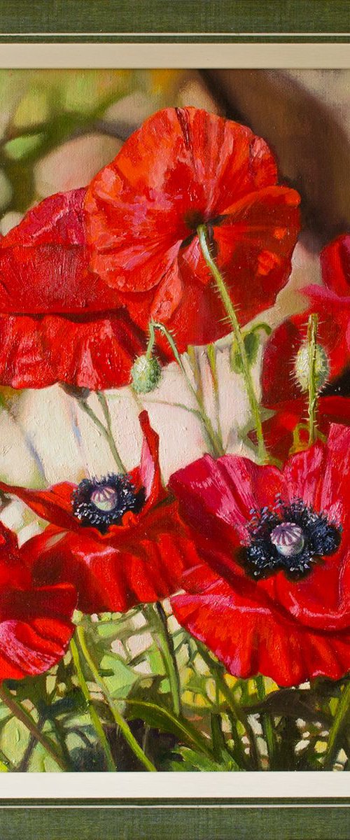 "Scarlet flashes"  flower  poppies summer liGHt original painting  GIFT (2018) by Anna Bessonova (Kotelnik)
