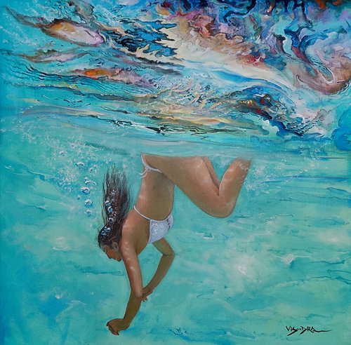 Swimming girl 32x32 in by Vishalandra Dakur