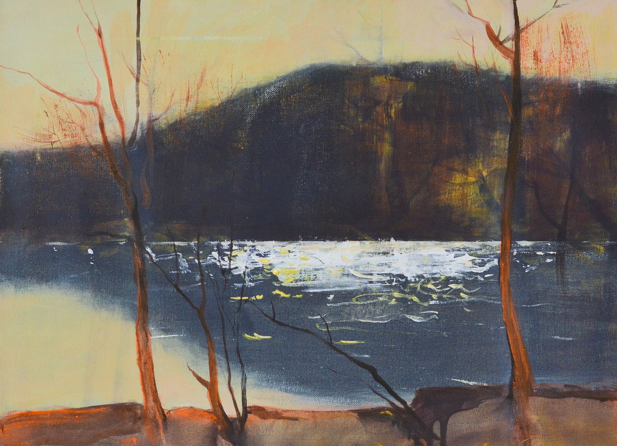 Impressionistic Landscape Acrylic Painting By Igor Nekraha, 23 X 17, October On The River, Original Artwork