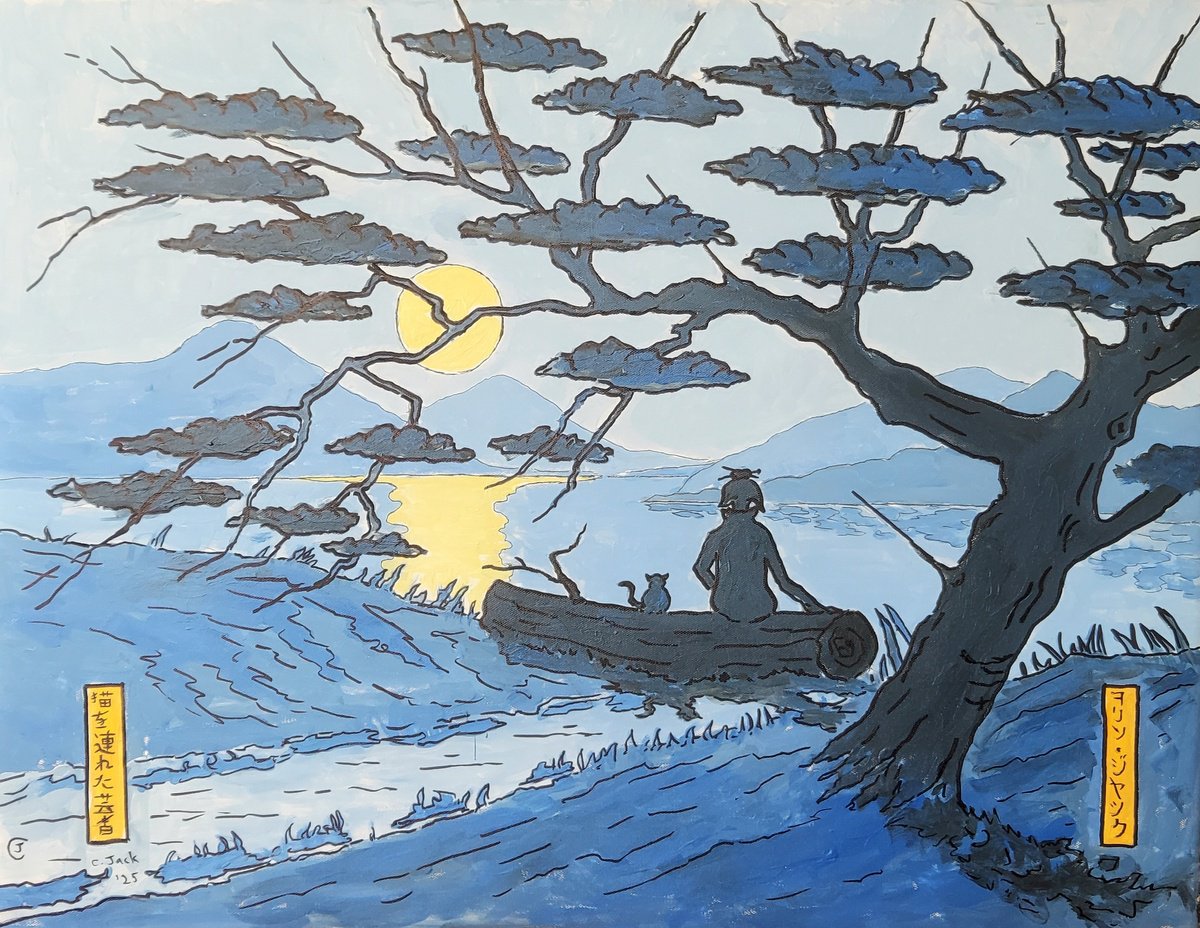 Landscape Acrylic Painting By Colin Ross Jack, 26 X 20, Japanese Nocturne, Original Artwork