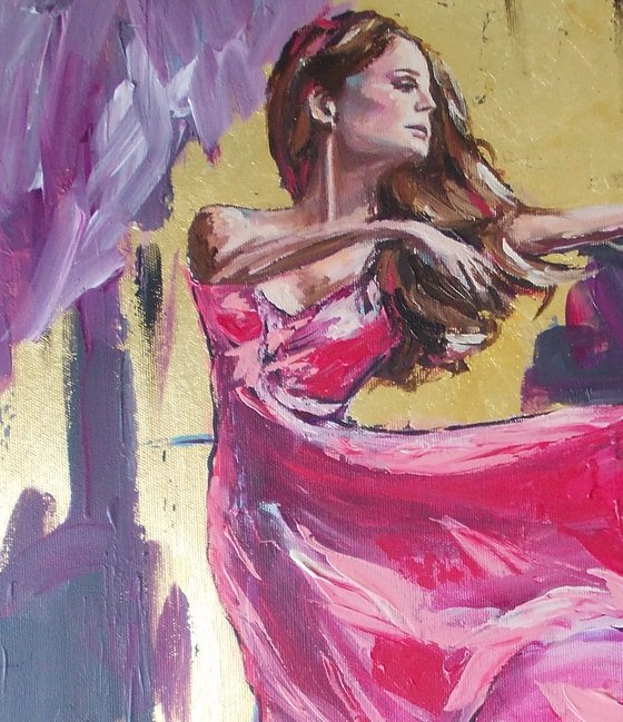 Ballerina in Magenta-  Ballerina Acrylic Painting on Canvas