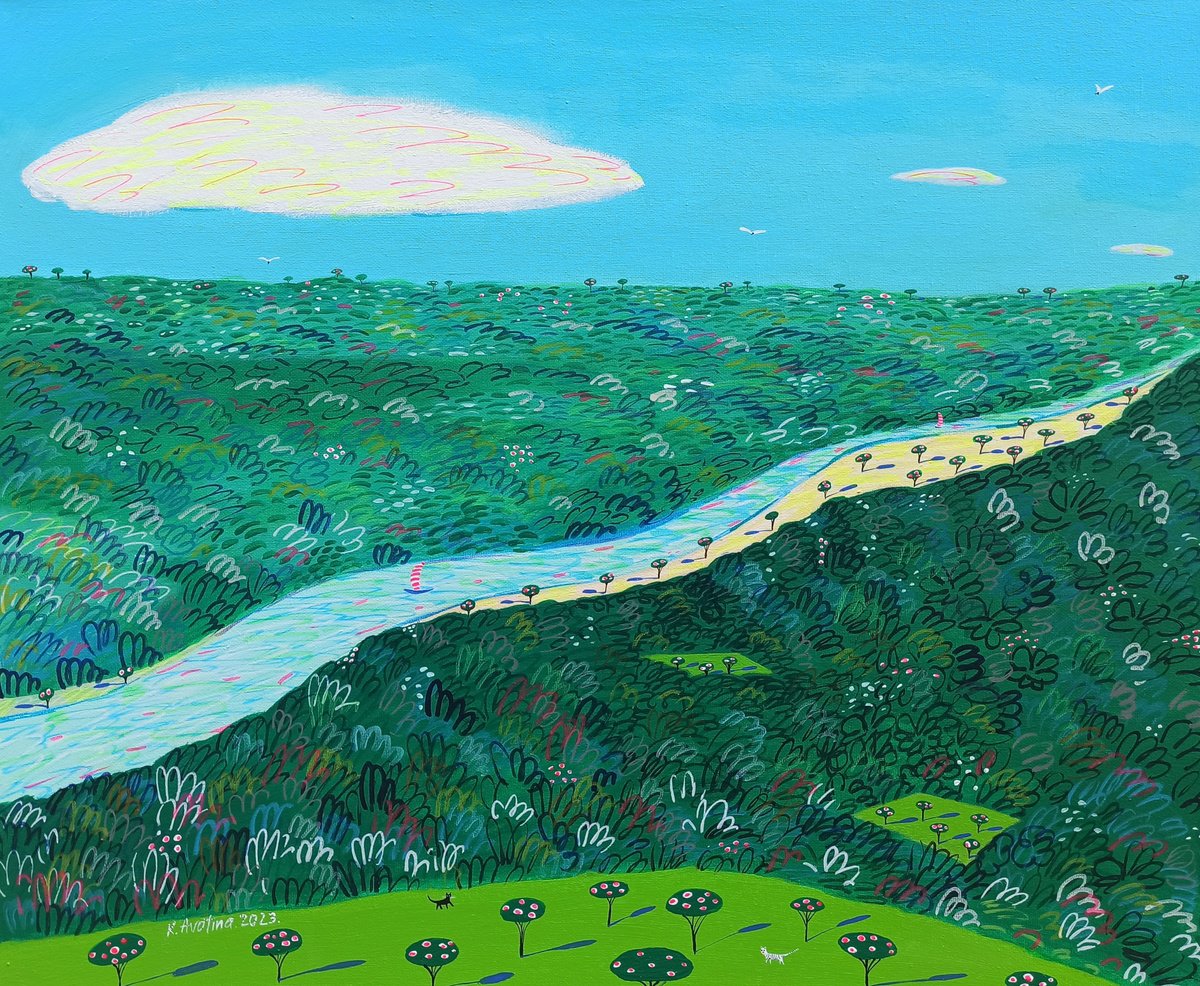 Impressionistic Landscape Acrylic Painting By Katrina Avotina, 24 X 20", Whispering Woods, Original Artwork