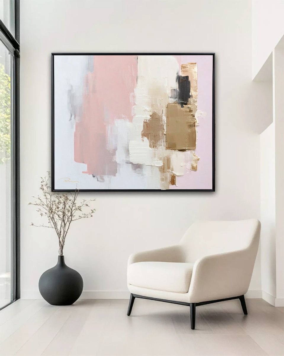 Abstract Acrylic Painting By Indie Ru, 81 X 57, Large Pink And Gold Abstract, Original Artwork