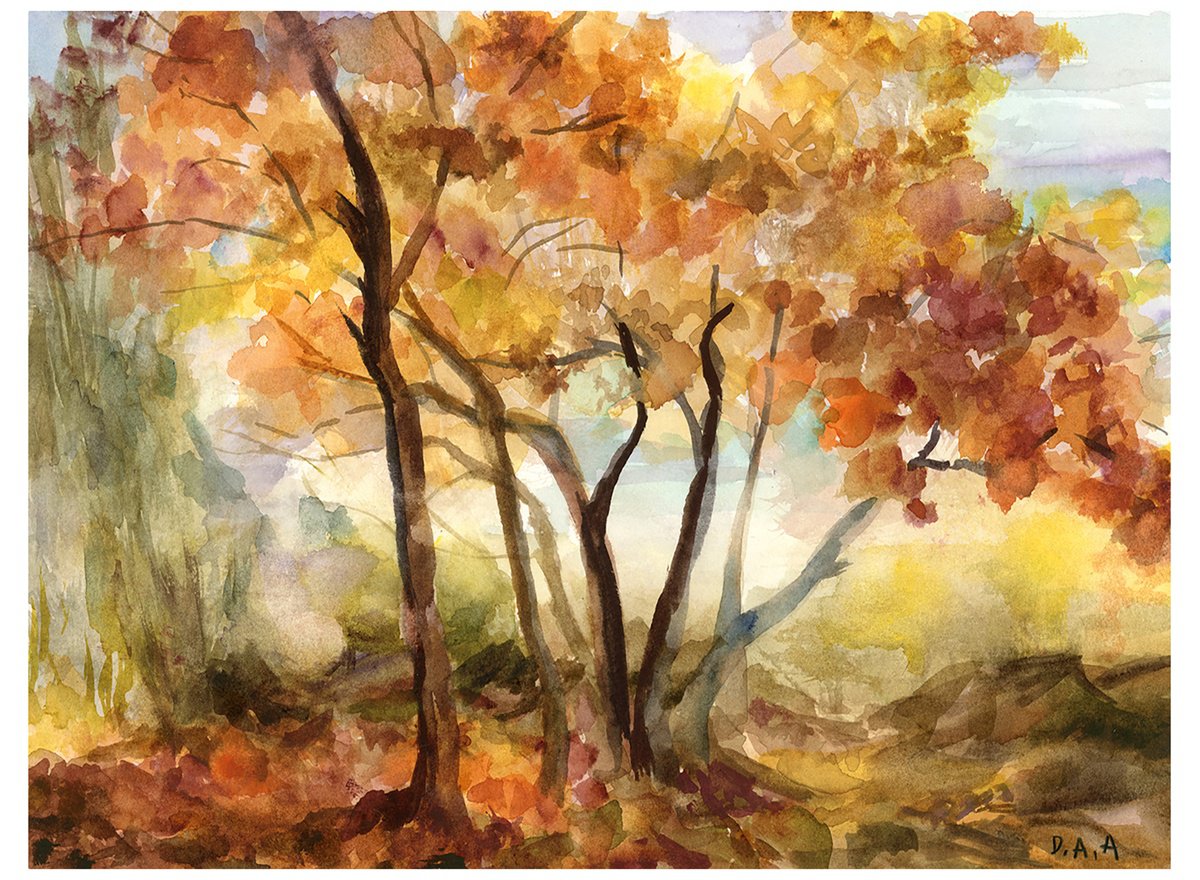 Expressive Landscape Watercolour By Dena Adams, 15 X 11, Inlet, Original Artwork