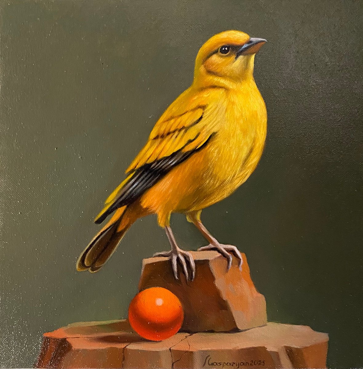 Photorealistic Still Life Oil Painting By Ara Gasparian, 8 X 8, The Golden Gaze, Original Artwork