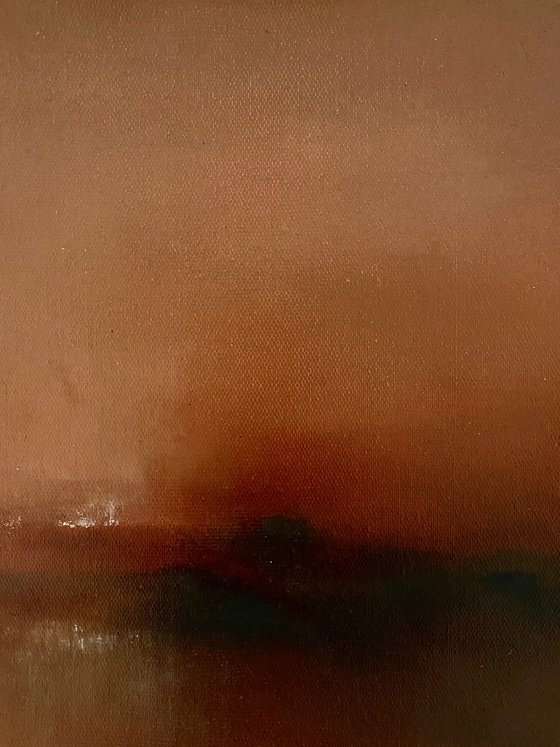 Red line 30x30 cm  - gold particles original oil painting landscape gift modern urban art office art decor home decor gift idea