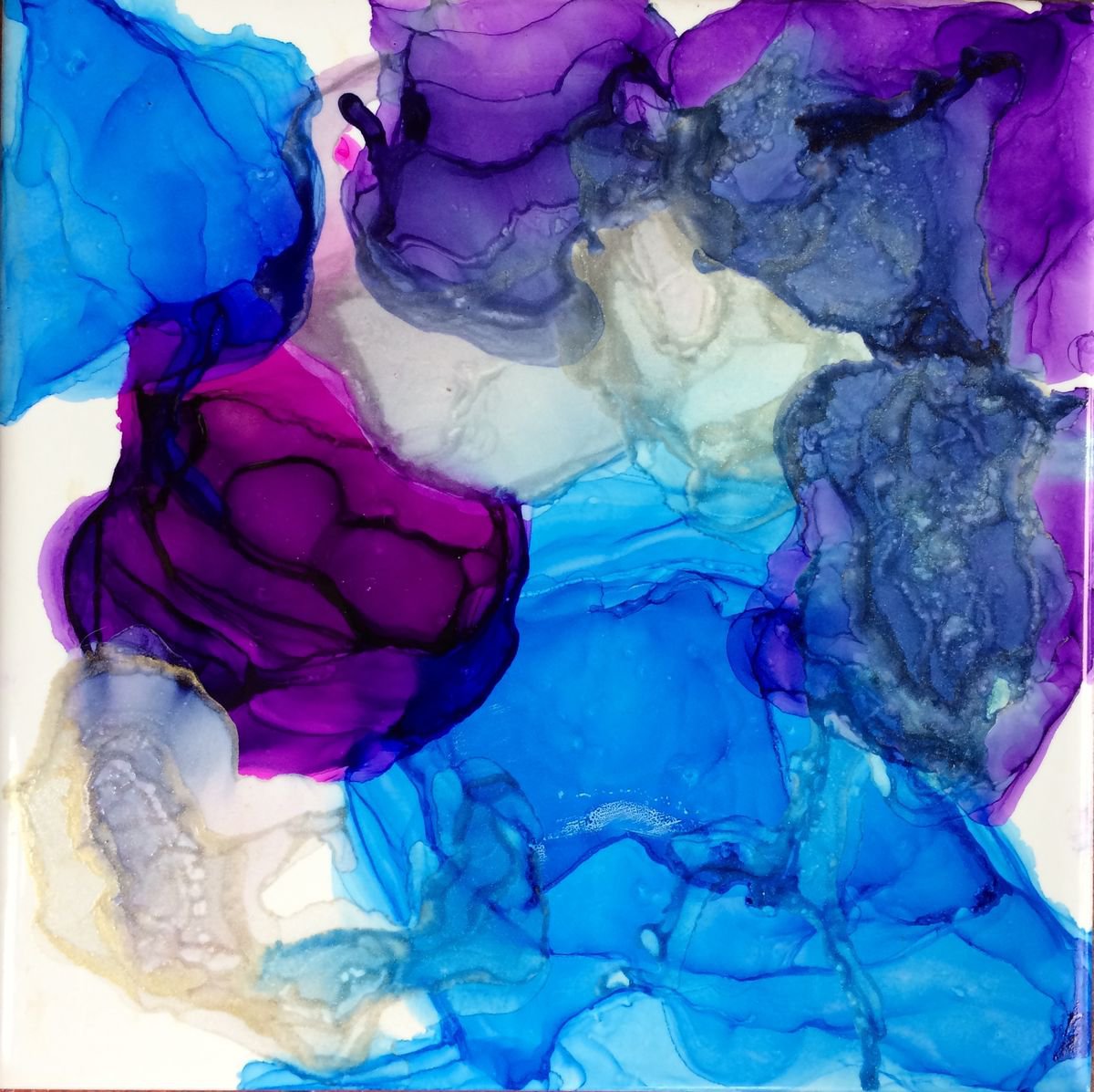 Exotic Minerals II Abstract painting on ceramic tile by Maxine Anne Martin