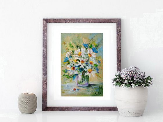 Bouquet of daisies, Daisy Painting Small Floral Original Wall Art Flower Bouquet Artwork