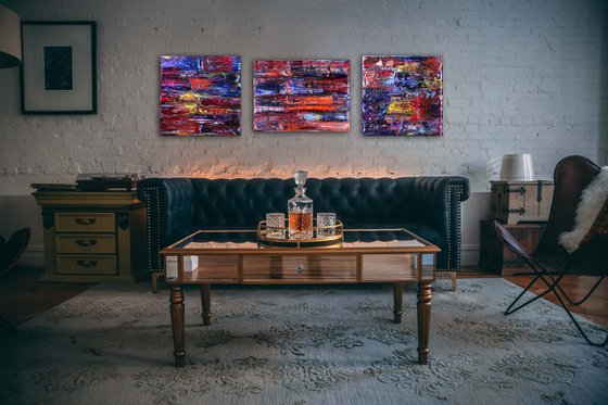 "We'll Mess You Up" - FREE USA SHIPPING + Save As A Series - Original Large PMS Abstract Triptych Oil Paintings On Canvas - 64" x 20"