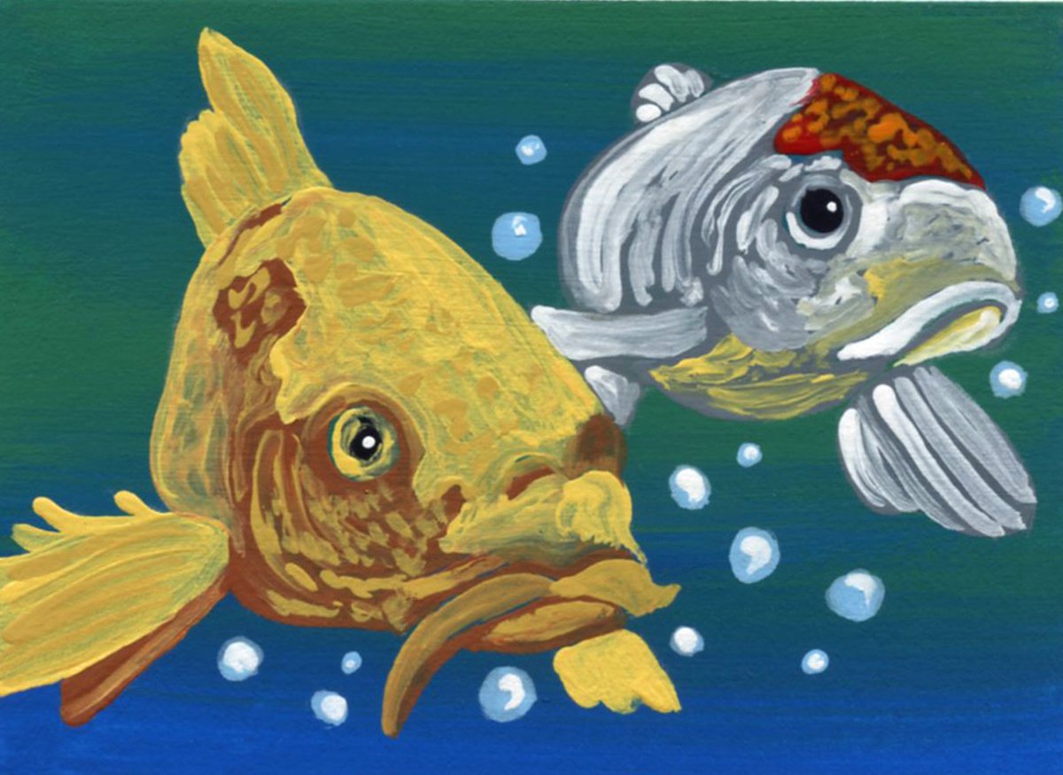 ACEO ATC Original Miniature Painting Koi Goldfish Pet Pond Art-Carla Smale by carla smale