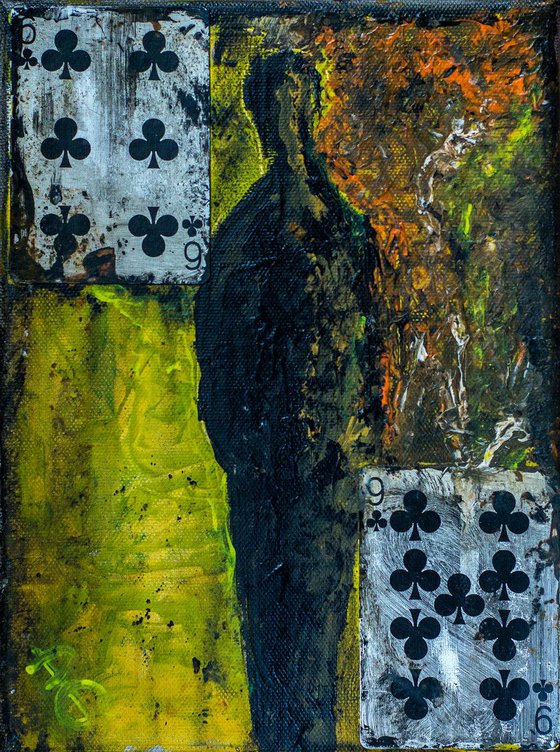 Uncertainty. Figurative Abstract Expression Painting with Playing Cards.