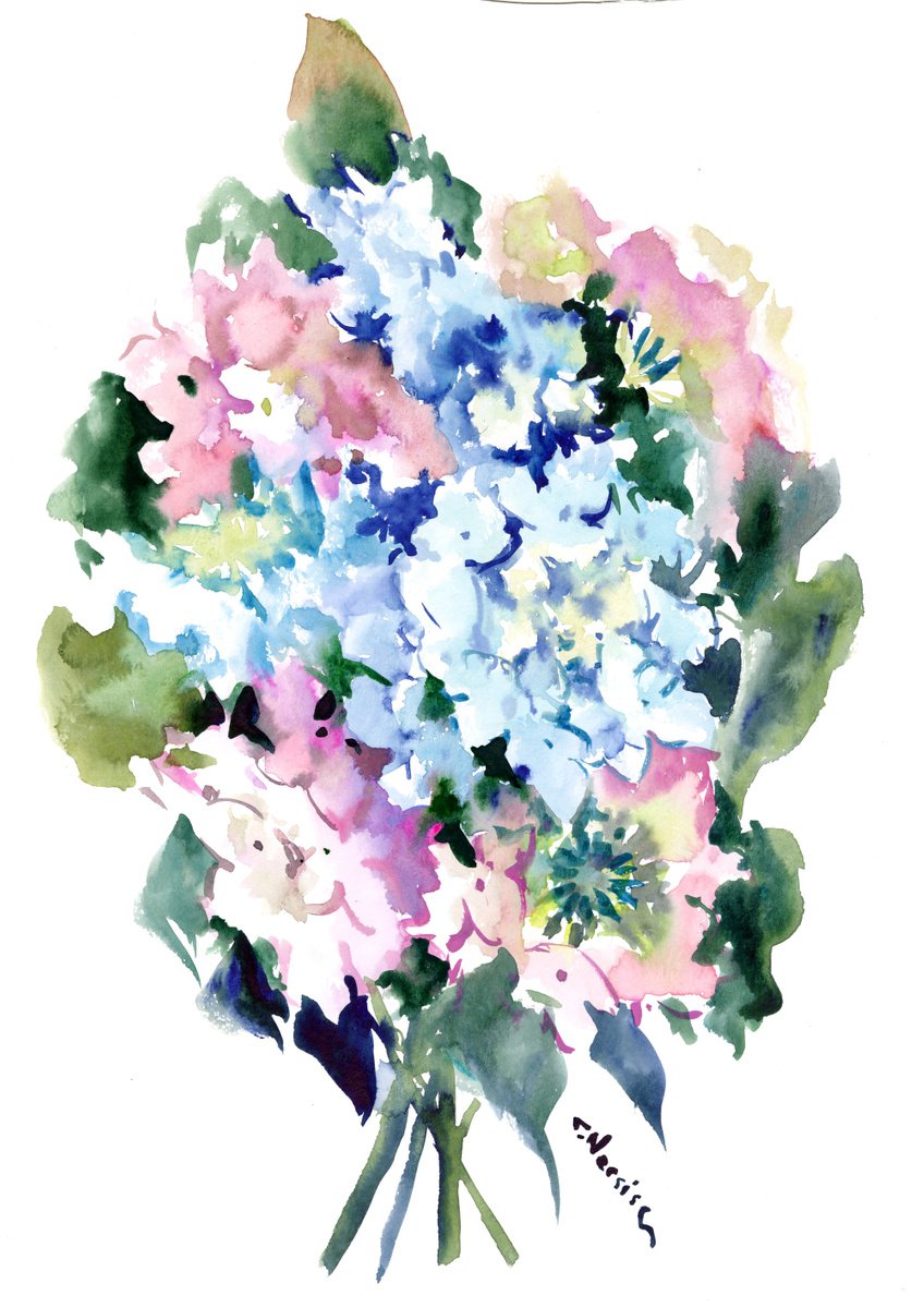 Blue and Pink Hydrangea Flowers by Suren Nersisyan