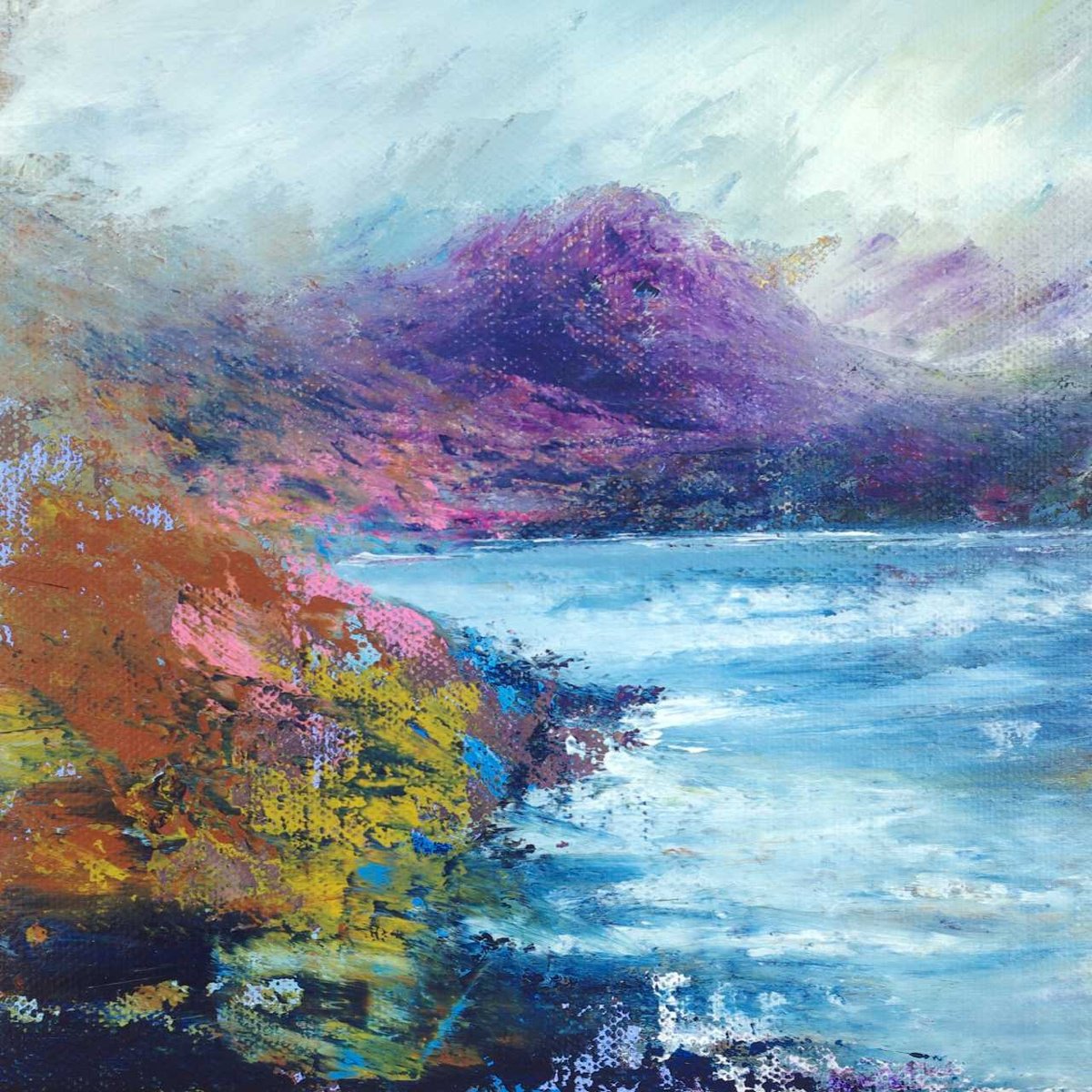 Impressionistic Landscape Acrylic Painting By Oconnart, 10 X 10", West Highland Shores, Original Artwork