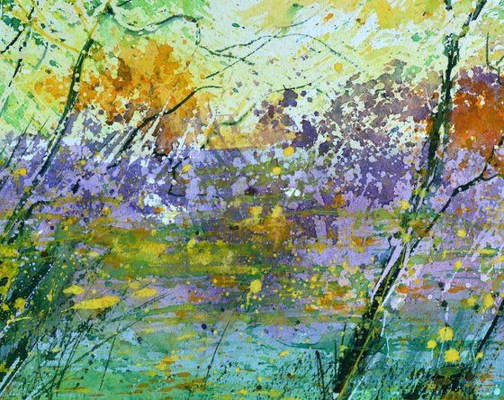 Colourful pond watercolor