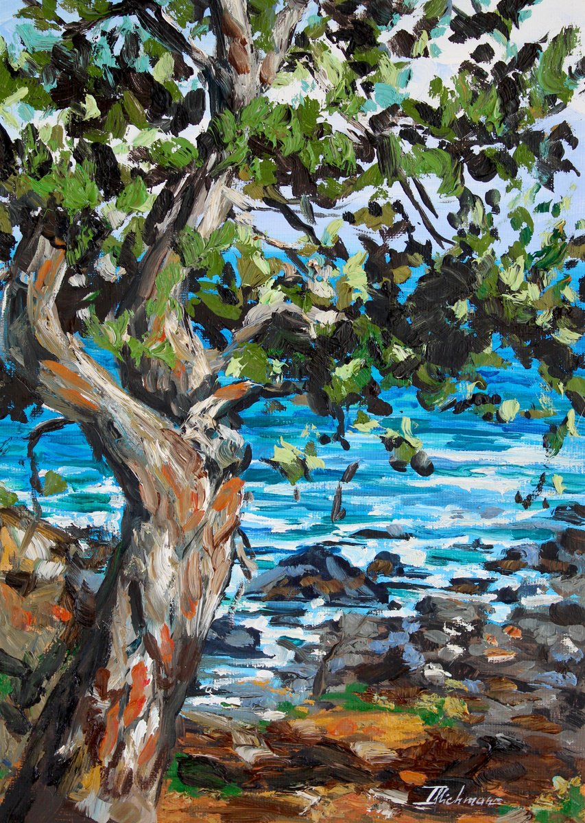 Impressionistic Landscape Oil Painting By Liza Illichmann, 8 X 12", Pine Tree, Original Artwork