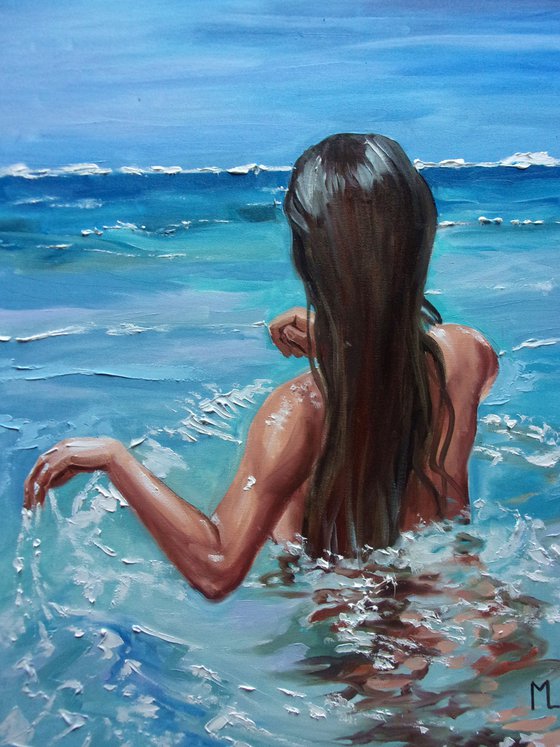 " BIG BLUE ... " original painting SEA summer GIFT sea swimming