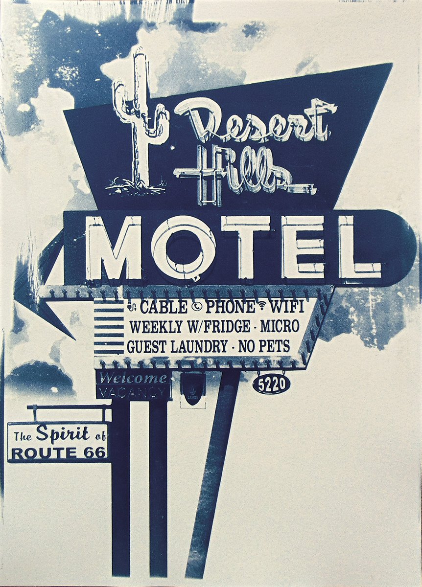 Urban And Pop Landscape Print By Manel Villalonga, 12 X 17", Cyanotype Route 66, Original Artwork