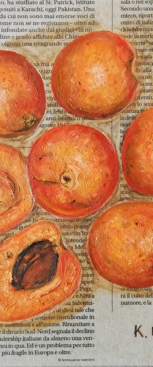 Apricots on Newspaper by Katia Ricci