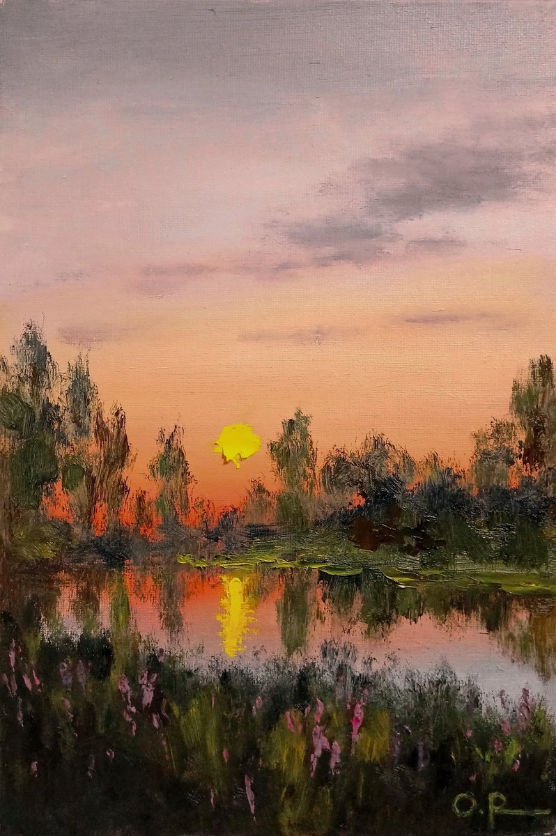 Impressionistic Landscape Oil Painting By Oleh Rak, 8 X 12", Quiet Evening, Original Artwork