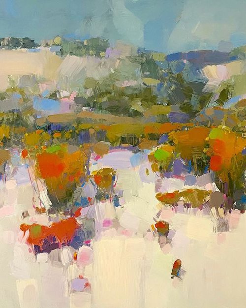 Colors of the Season, Landscape oil painting, One of a kind, Signed, Handmade artwork by Vahe Yeremyan
