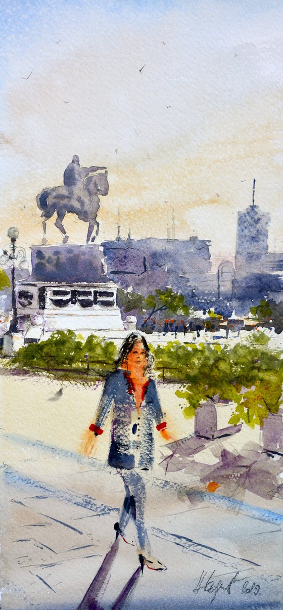 Morning on the Square Beograd 17x36 cm 2019