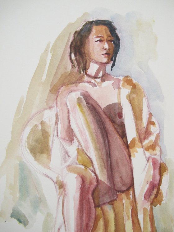 Draped seated female nude
