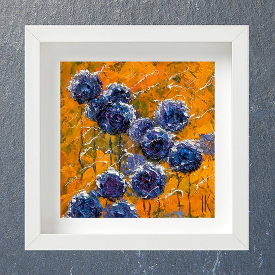 Dandelion Painting Wild Flowers Original Art Meadow Abstract Floral Artwork Oil Impasto Small Wall Art 8 by 8 inches