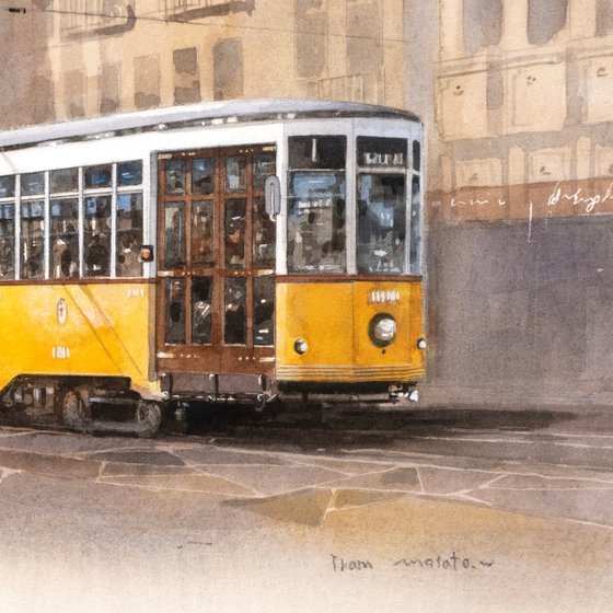 Classic Yellow Tram in Sunlight