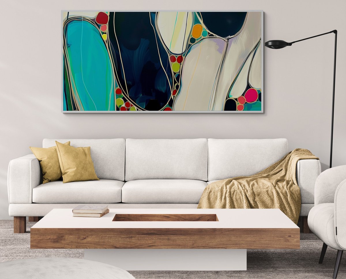 Abstract Acrylic Painting By V+V Kniazievi, 79 X 39", Summer Fantasies #3, Original Artwork