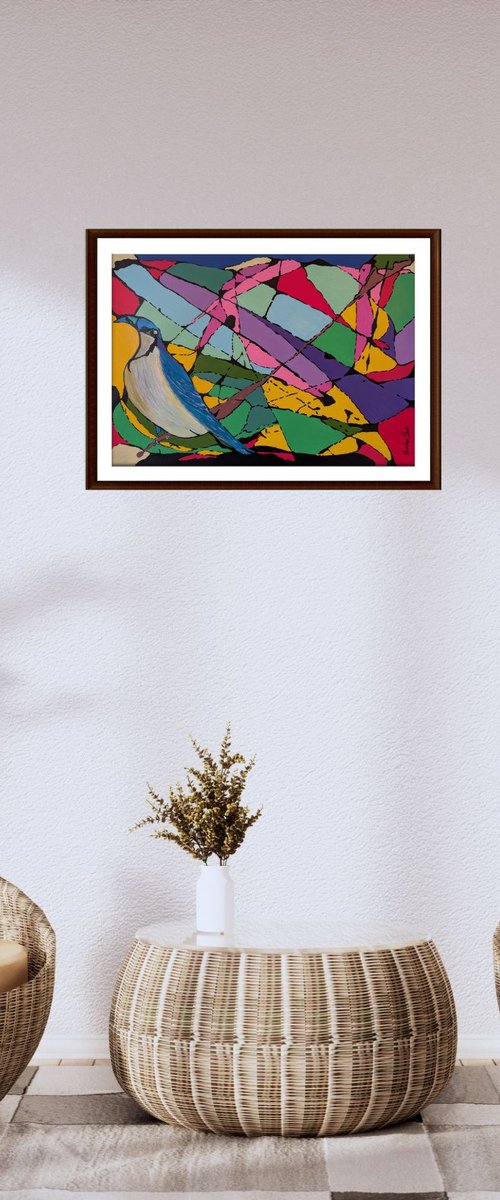 Bluebird-Abstract Art Painting by Baldave Bedi