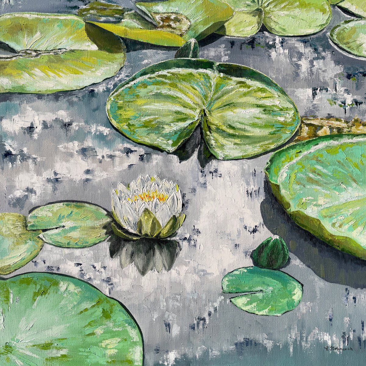 Water lilies impasto, 90 x 90 cm by Tanya Stefanovich