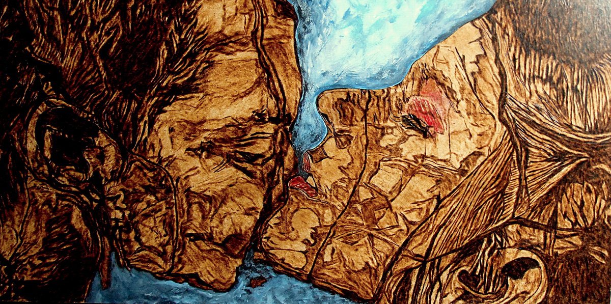Expressive Abstract Painting By Milis Pyrography, 20 X 10", Still Loving You, Original Artwork