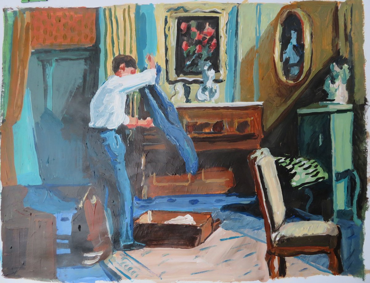 Impressionistic Portrait Acrylic Painting By Stephen Abela, 28 X 22", A Domestic Scene, Original Artwork