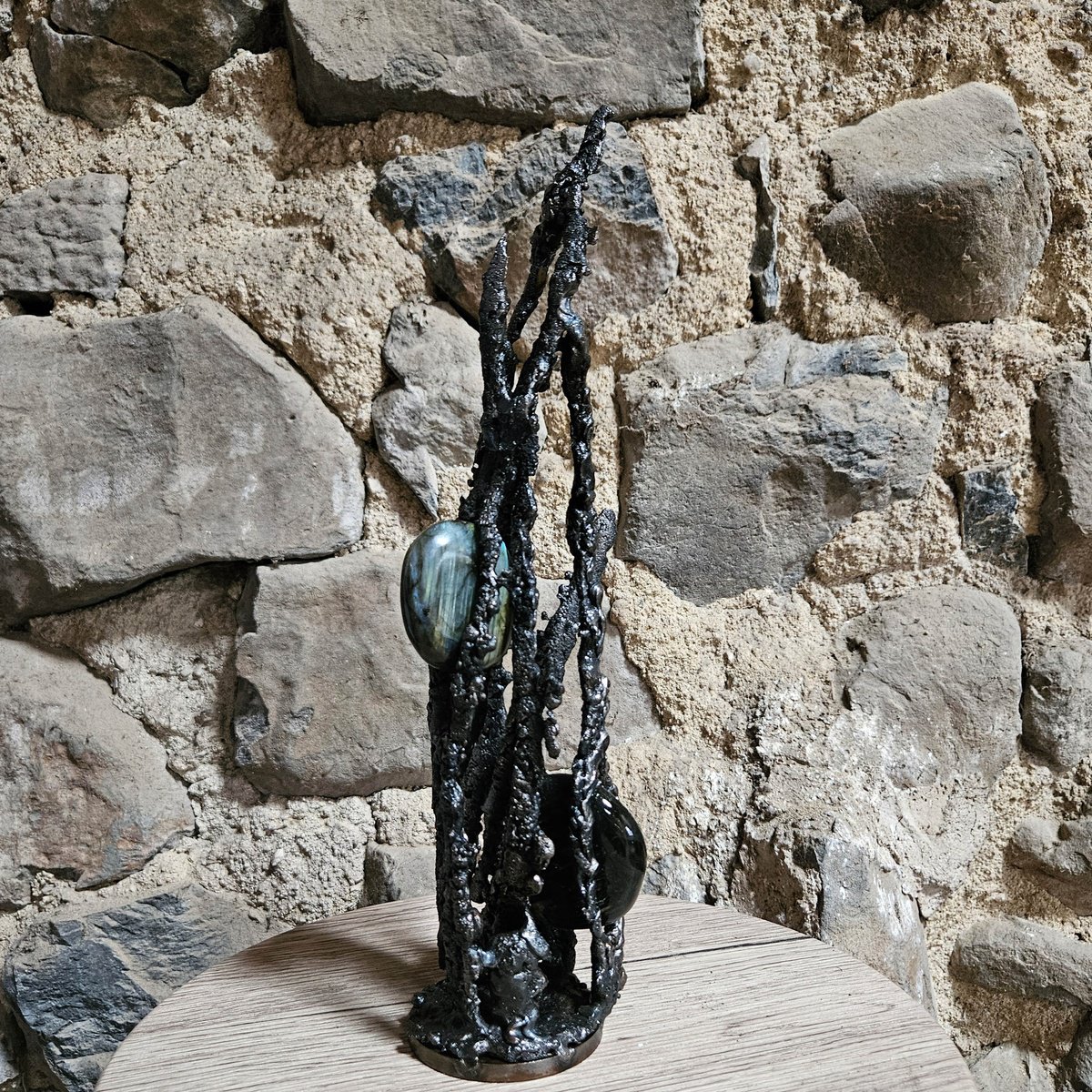 Organic Abstract Sculpture By Philippe Buil, 4 X 13", Labradorite 32-15, Original Artwork